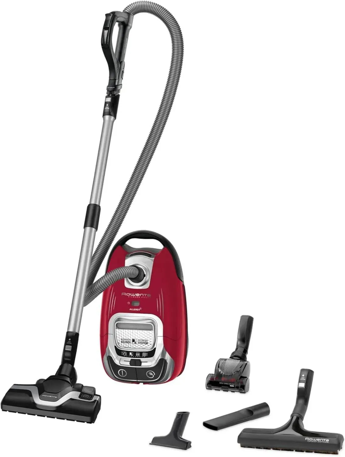 Aspirateur Rowenta avec Sac, Ultra Silencieux, Haute Performance Énergétique, Filtration Avancée, 4,5L, Accessoires Animaux, Made in France, Rouge