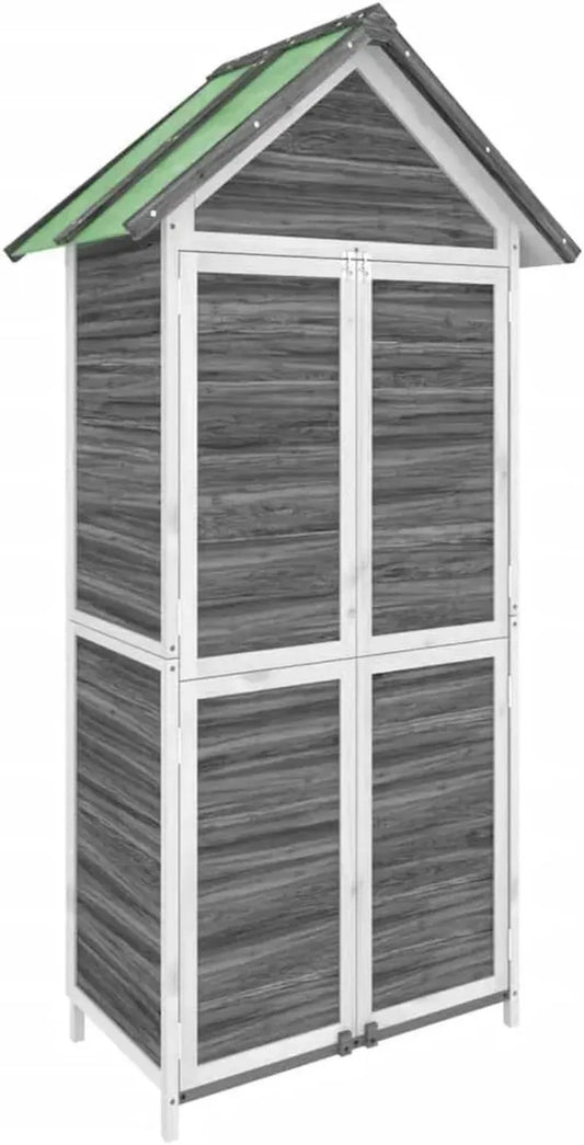 Cabane de Jardin en Bois Massif Gris, Armoire à Outils 89x52,5x175 cm