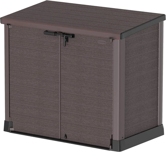 Abri de Jardin en Plastique 1200L StoreAway, Couvercle Plat, Cache-poubelles Extérieur, Construction Durable, Idéal pour Vélos, Barbecues et 2 Poubelles de 240L, 145x85x125 cm, Marron